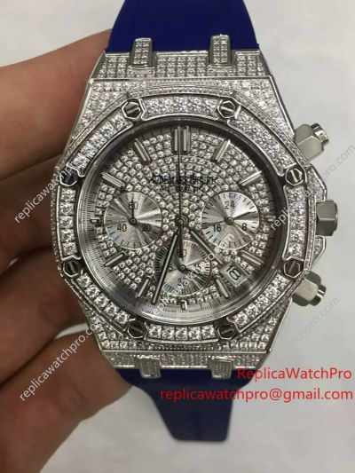 Japan Clone Audemars Piguet Royal Oak Diamond Dial Blue Rubber Band Watch